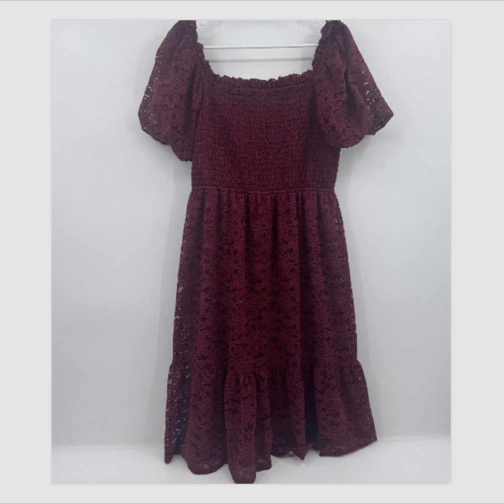 LC Lauren Conrad Dress Women Large Red Lace Midi Peasant Cottagecore Prairie - Picture 4 of 16
